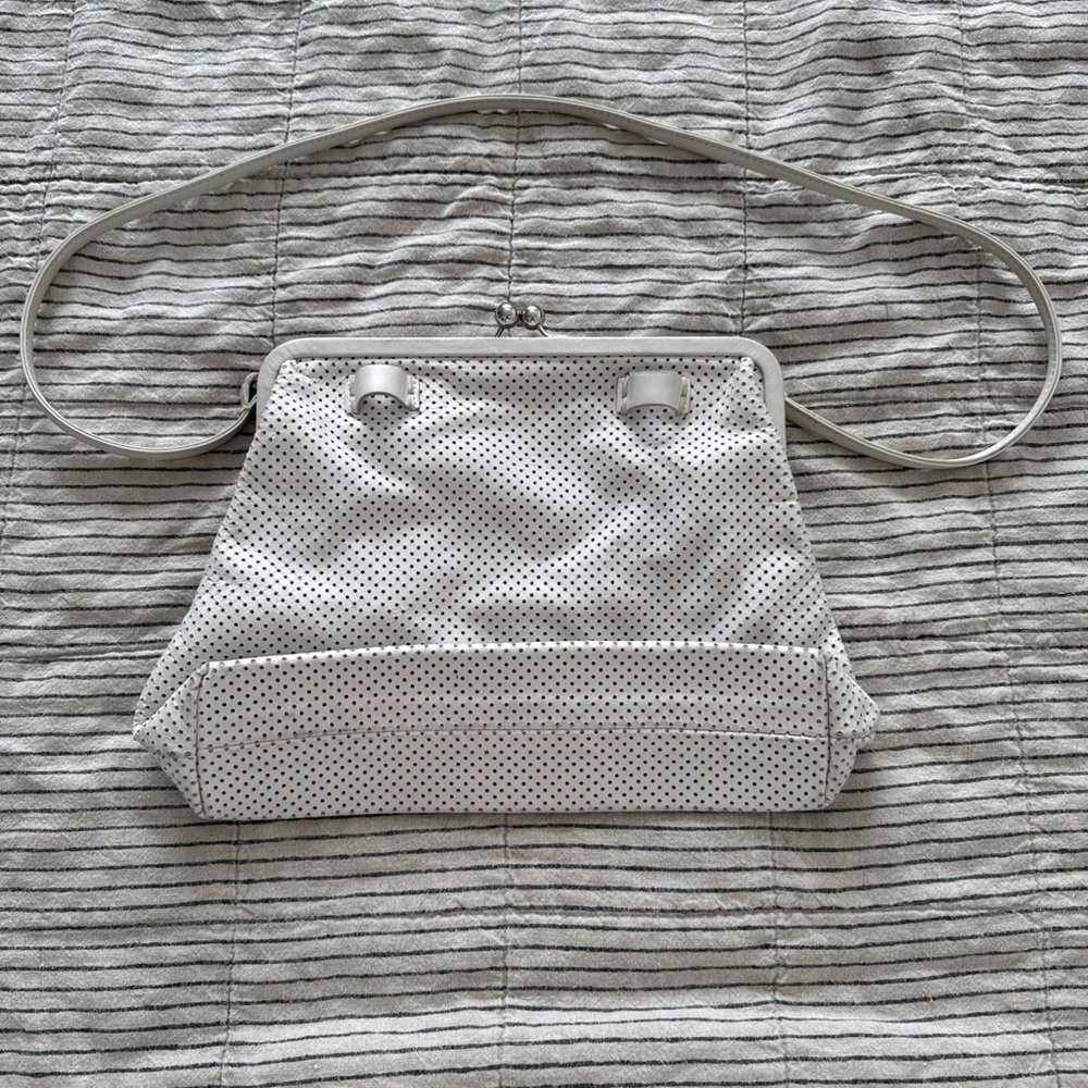 Clare V White Perforated Leather Kiss Lock Handbag Detachable Crossbody Strap - Picture 6 of 12